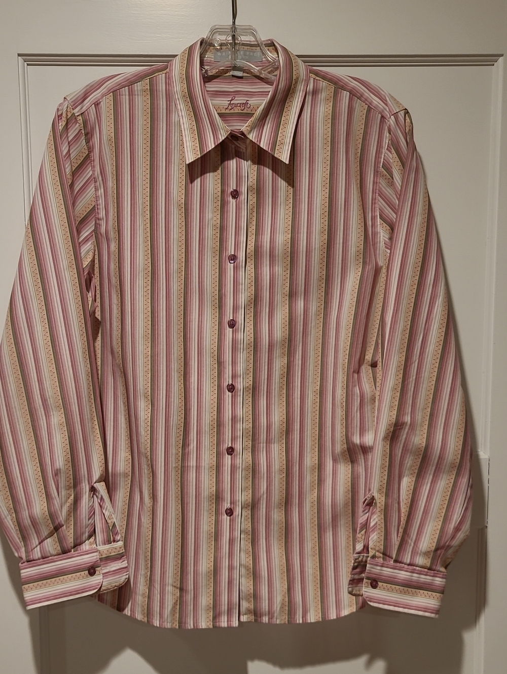 Foxcroft Pink and Cream Multi-Stripe Button-Down Shirt